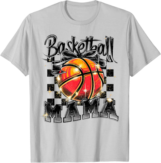 Basketball Mama Mom Checkered Game Day Funny Sport Retro T-Shirt - T-Shirt | Ash