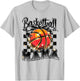 Basketball Mama Mom Checkered Game Day Funny Sport Retro T-Shirt - T-Shirt | Ash