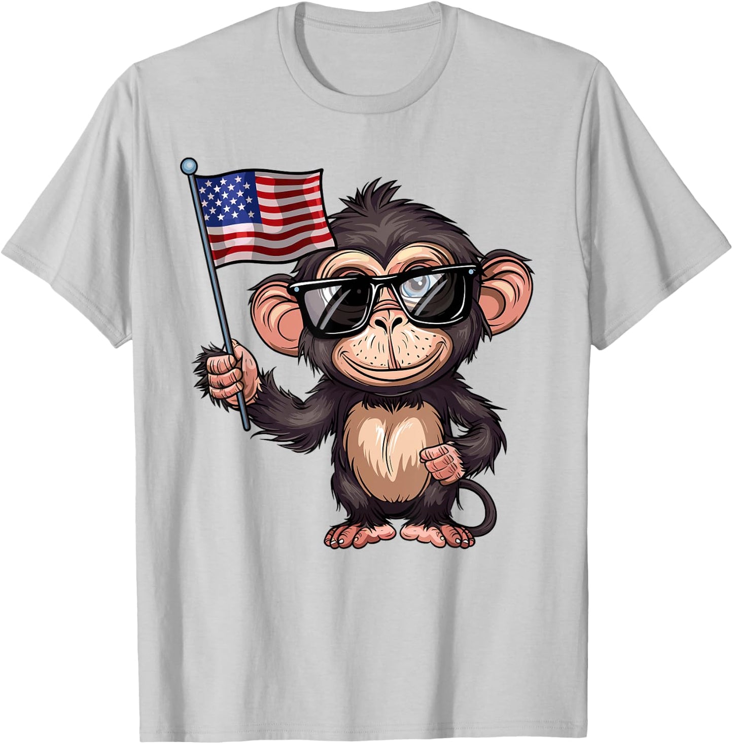 Monkey USA Flag - Funny Monkey Lovers 4th of July T-Shirt - T-Shirt | Ash