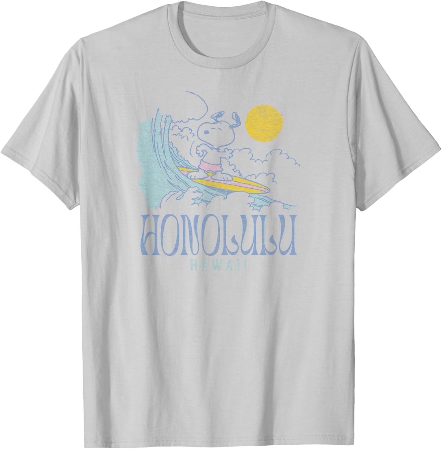 Peanuts - Snoopy Surfing Honolulu Hawaii White T-Shirt - T-Shirt | Ash