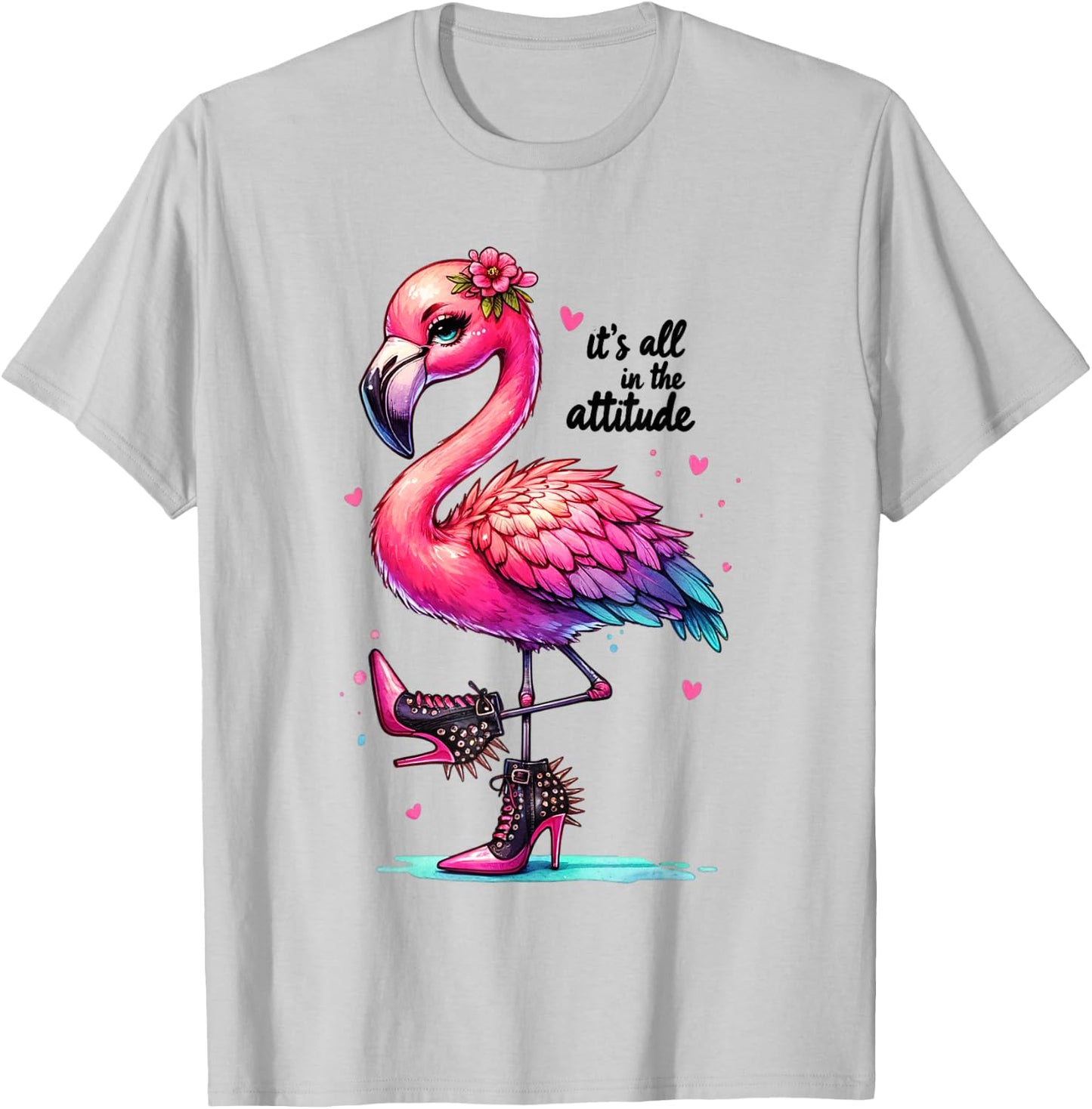 Cute Flamingo Spike Heels It's All in the Attitude Girls T-Shirt - T-Shirt | Ash
