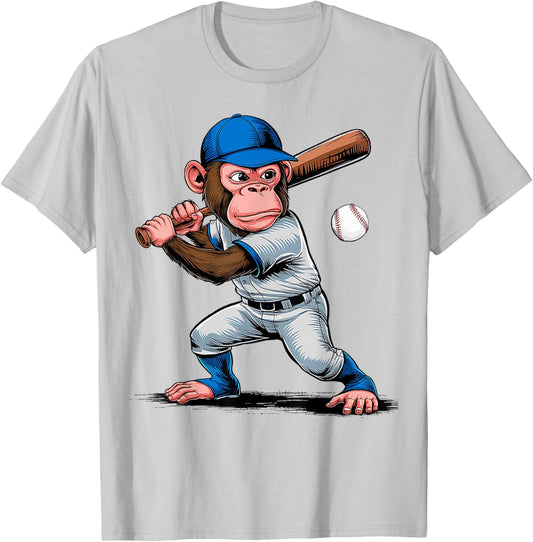 Monkey Baseball Player Monkey Lover Men Women Kids T-Shirt - T-Shirt | Ash