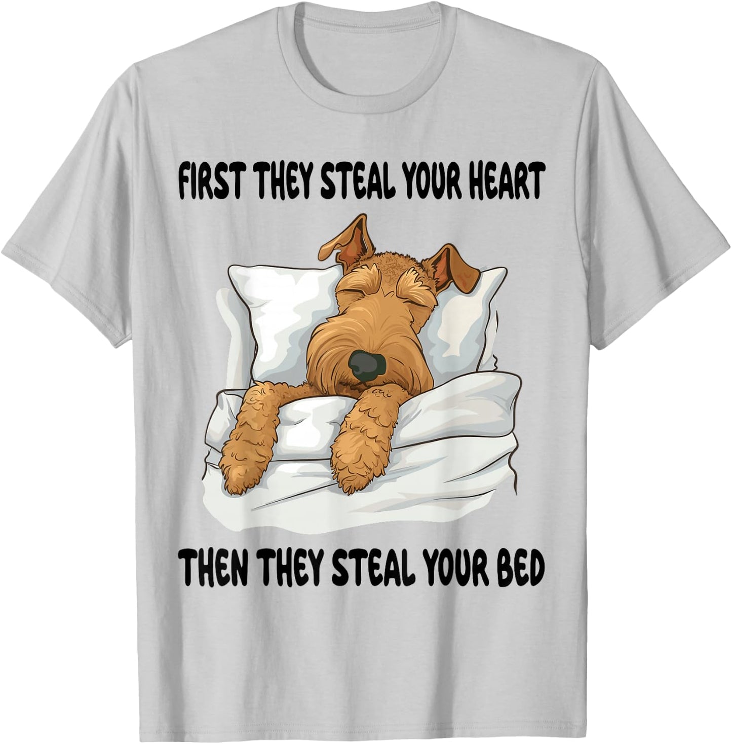 Airedale Terrier Sleeping Pajamas Nightgown T-Shirt - T-Shirt | Ash