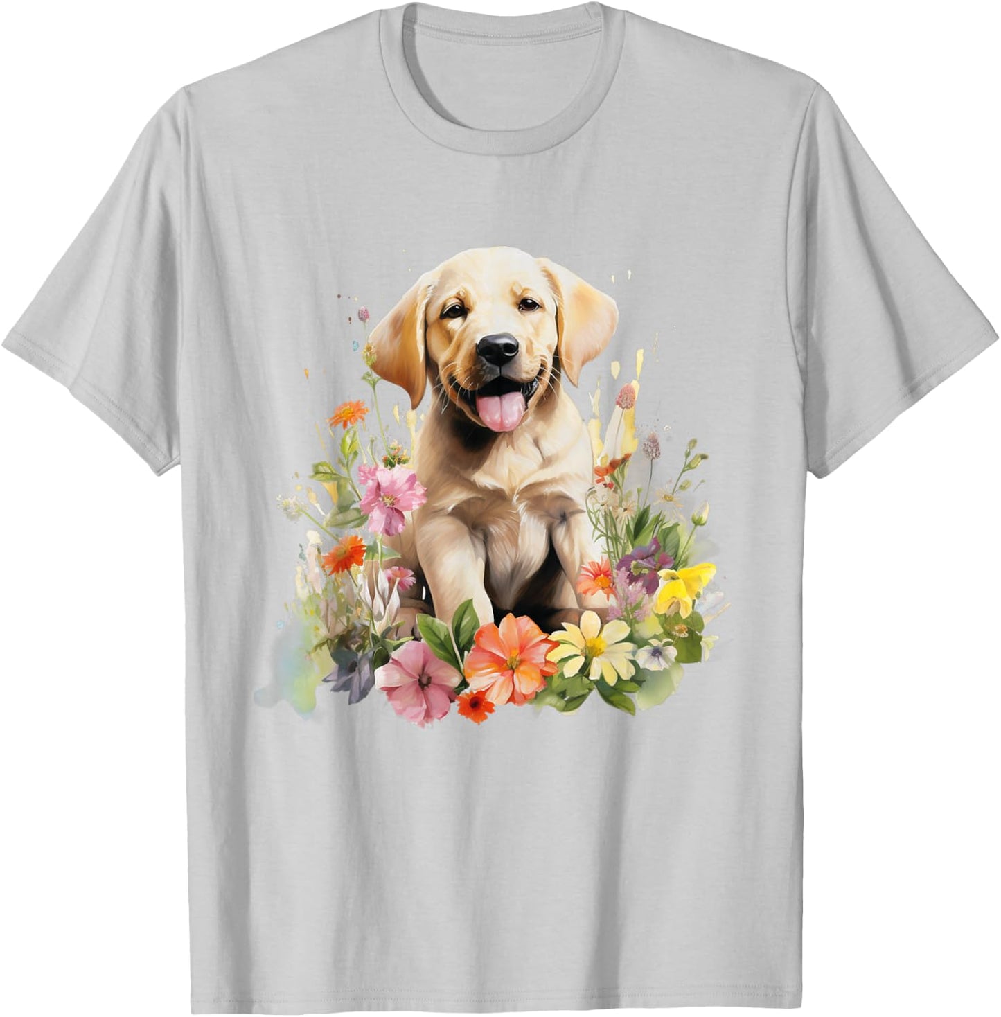 Floral Wildflower Dog Labrador Retriever T-Shirt - T-Shirt | Ash