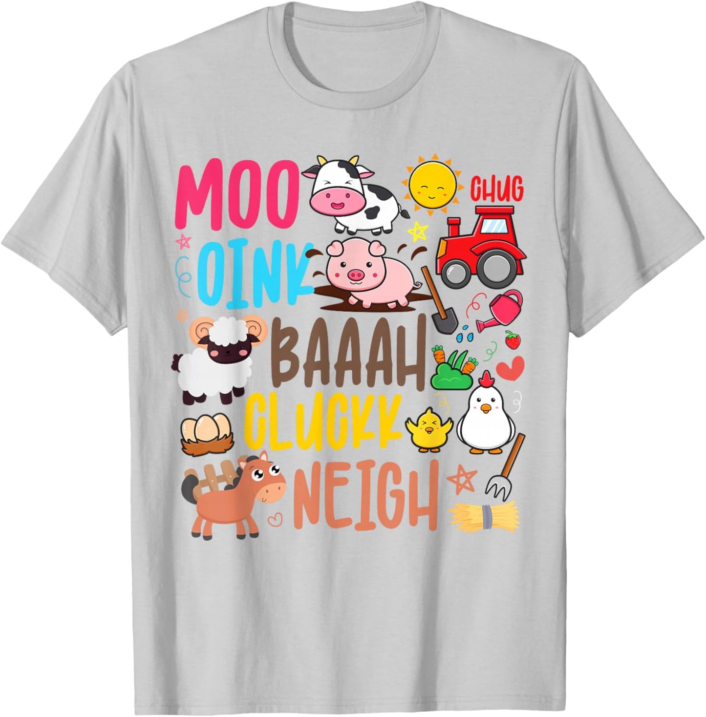 Farm Animals Sounds Oink Baa Neigh Cluck Moo Toddler Farmer T-Shirt - T-Shirt | Ash