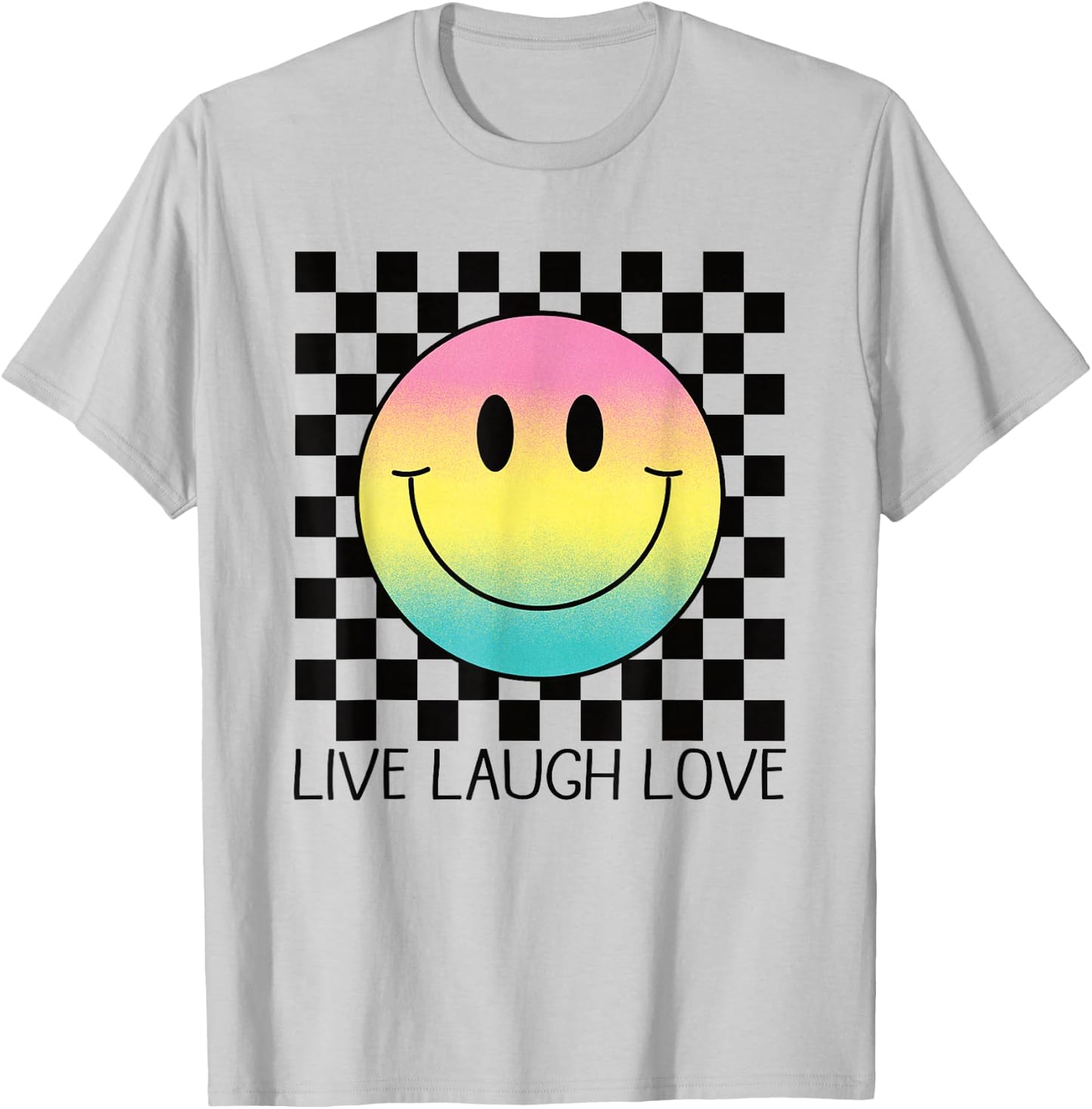Live Laugh Love Retro Rainbow Happy Face Shirt Aesthetic 70s T-Shirt - T-Shirt | Ash