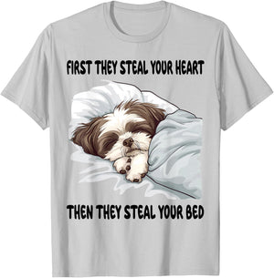 Shih Tzu Sleeping Pajamas Nightgown T-Shirt - T-Shirt | Ash