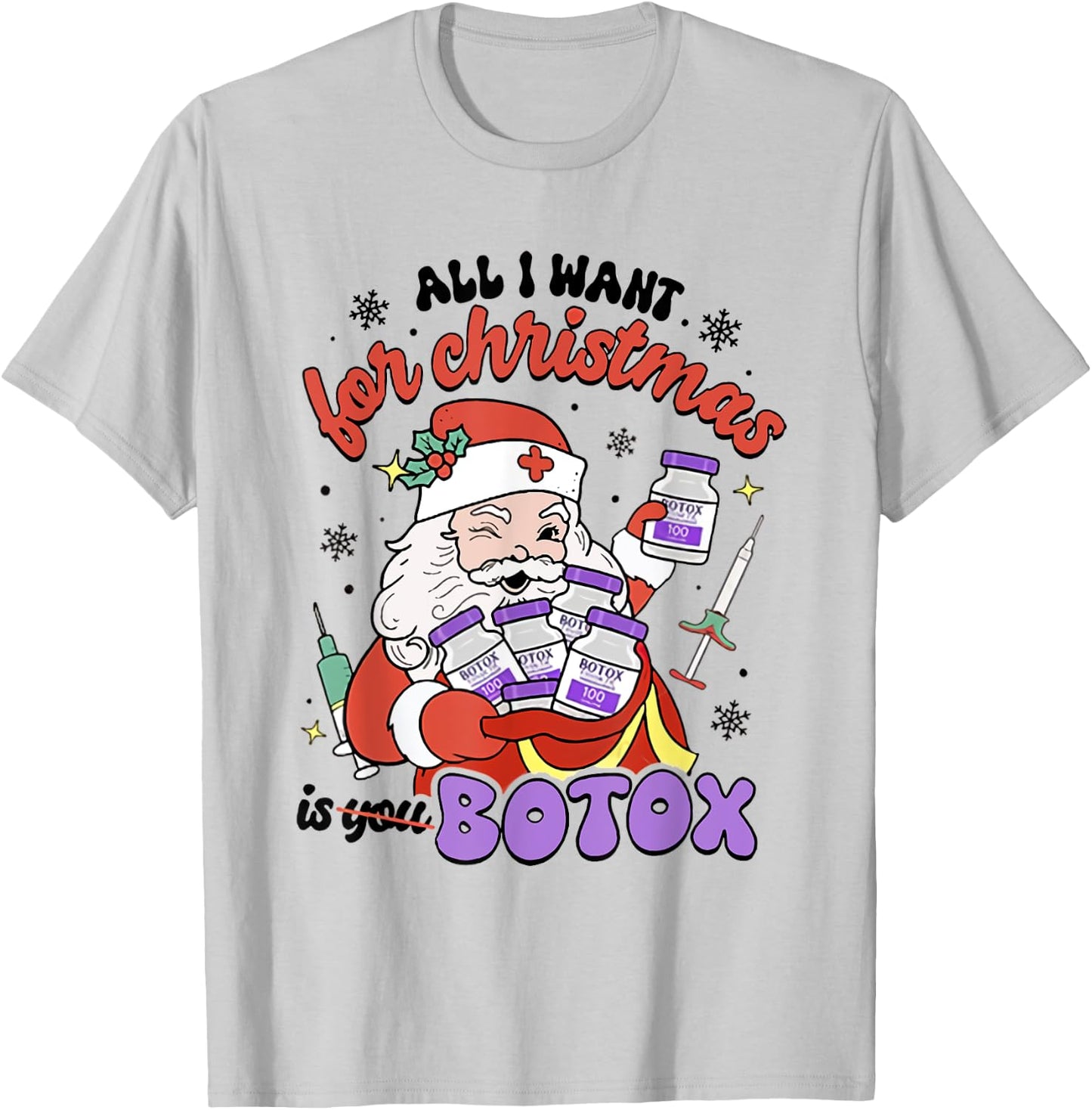 Women Santa Botox Nurse Injector Christmas Aesthetic Nurse T-Shirt - T-Shirt | Ash