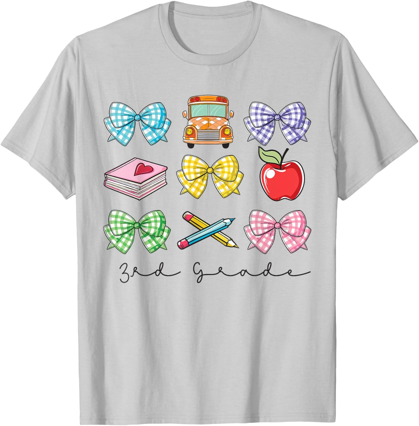 Girls Coquette Bow Back to School 3rd Third Grade Teacher T-Shirt - T-Shirt | Ash