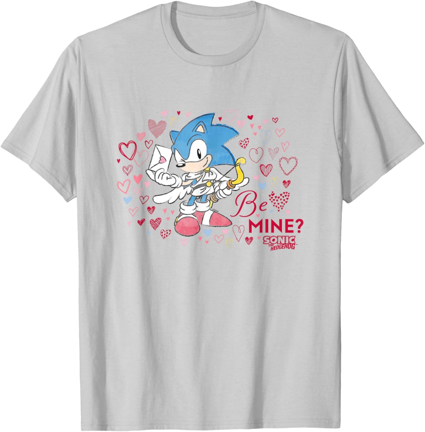 Sonic The Hedgehog Valentine's Day Be Mine? Retro Big Logo T-Shirt - T-Shirt | Ash
