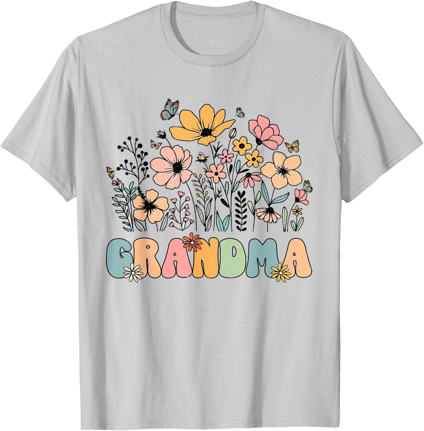 Wildflower Grandma Grandmother Announcement Mothers Day T-Shirt - T-Shirt | Ash