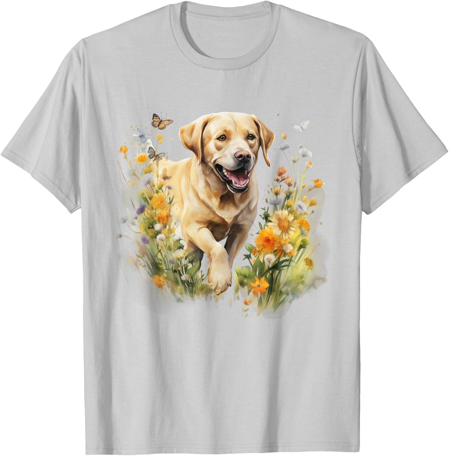 Floral Wildflower Dog Labrador Retriever Women Kids T-Shirt - T-Shirt | Ash