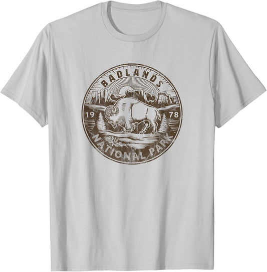 Badlands National Park Vintage Hiking Camping Vintage T-Shirt - T-Shirt | Ash