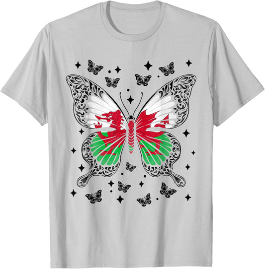 Welsh Butterfly Wales T-Shirt - T-Shirt | Ash