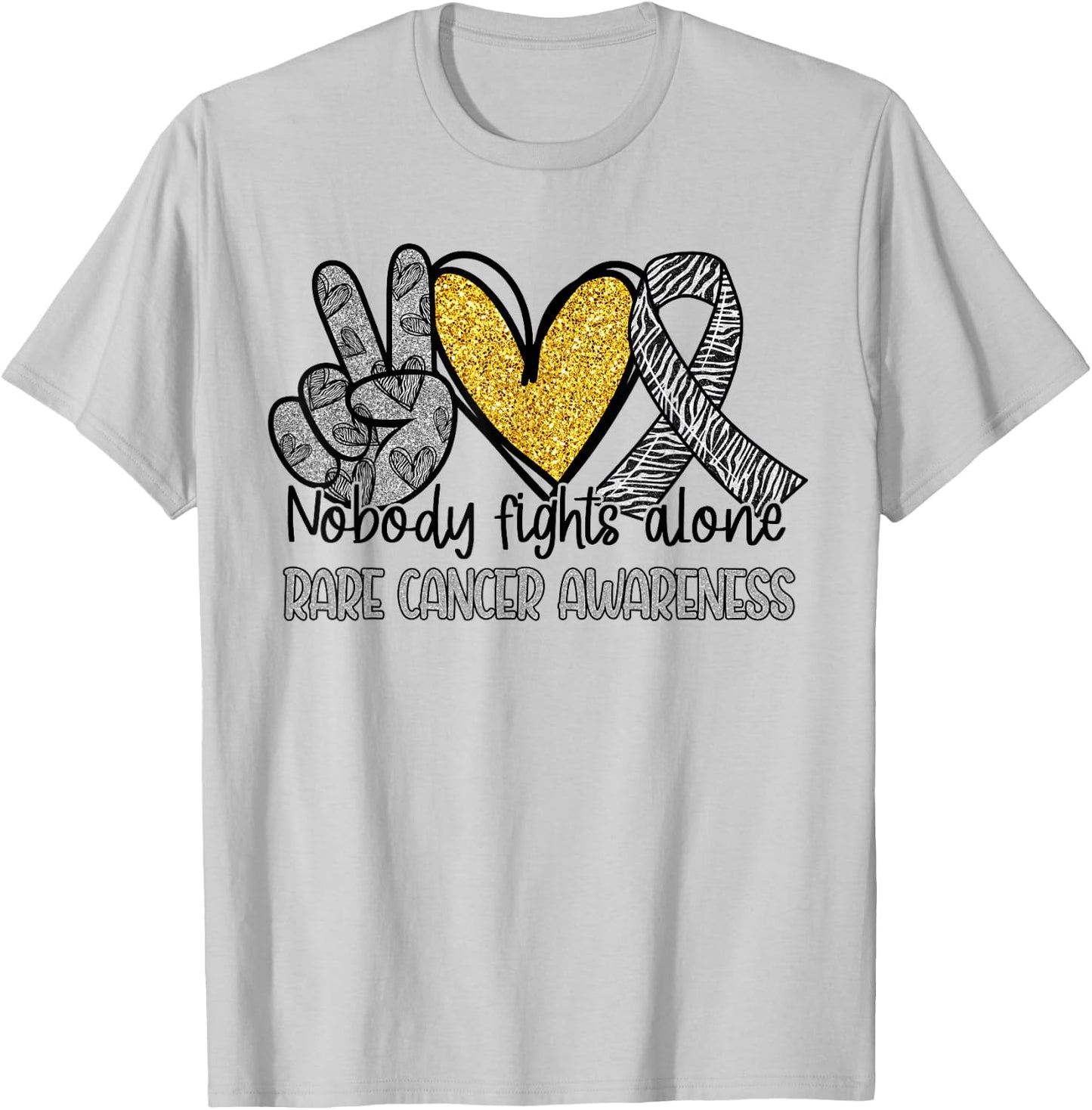 Nobody Fights Alone Zebra Ribbon Rare Cancer Awareness T-Shirt - T-Shirt | Ash