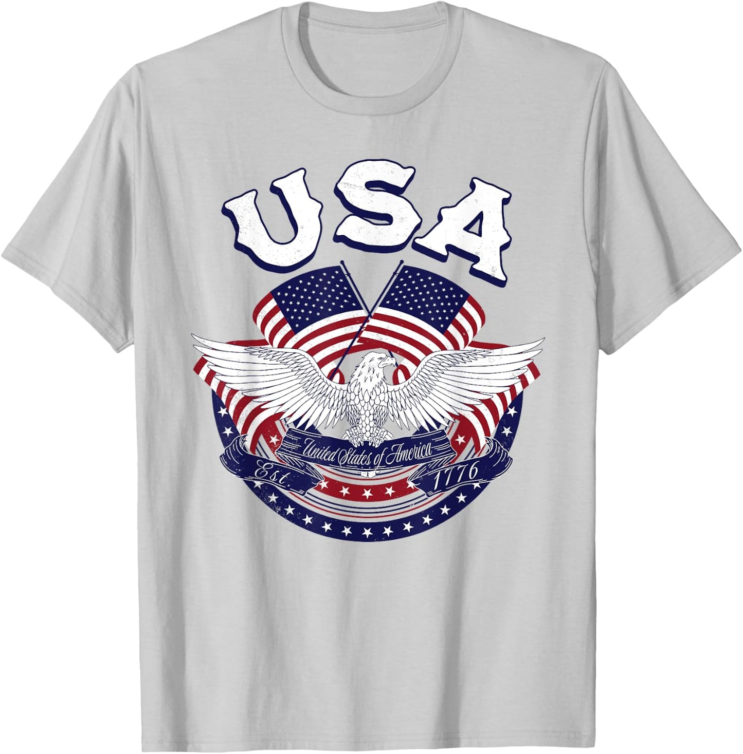 USA American Bald Eagle USA Flag July 4th red white and blue Kids Men T-Shirt - T-Shirt | Ash