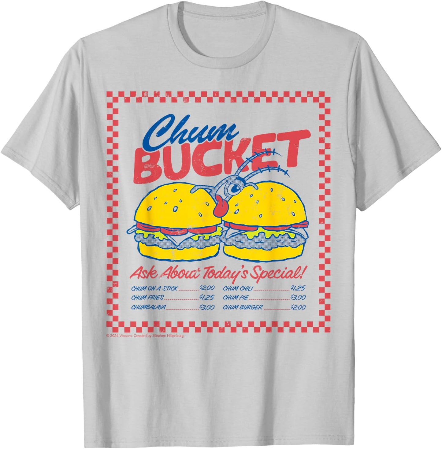 SpongeBob SquarePants - Plankton Chum Bucket Retro Menu T-Shirt - T-Shirt | Ash