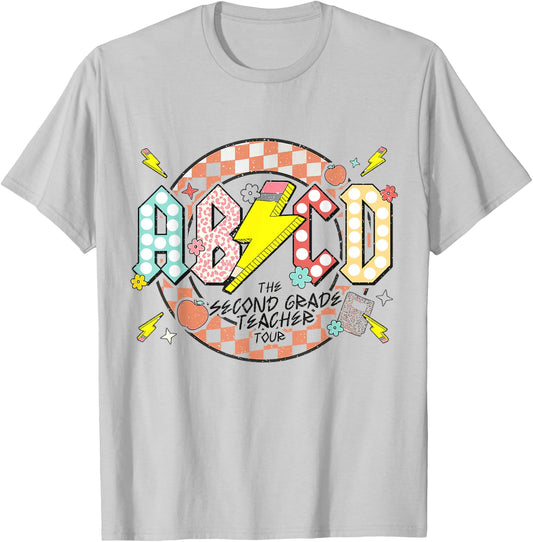 Second Grade Teacher Tour, ABCD 2nd Grade Rocks (Two Sides) Women Girls Kids T-Shirt - T-Shirt | Ash