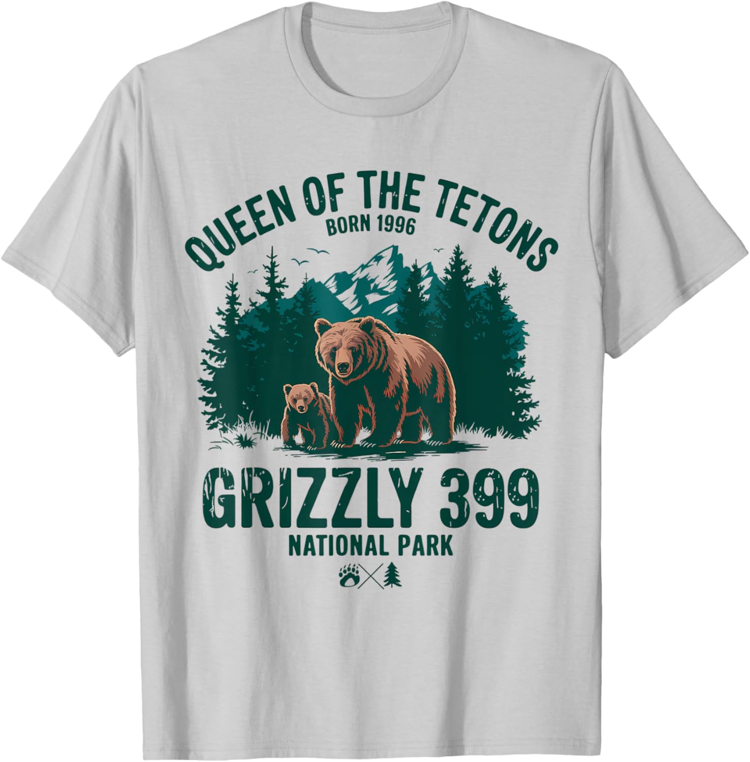 Grizzly 399 Queen of the Tetons National Park Wildlife T-Shirt - T-Shirt | Ash