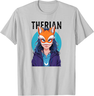 Therian Fox Mask Cute Fox Therian Stuff T-Shirt - T-Shirt | Ash