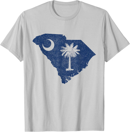 South Carolina Flag Crescent Moon Palm Palmetto Tree T-Shirt - T-Shirt | Ash