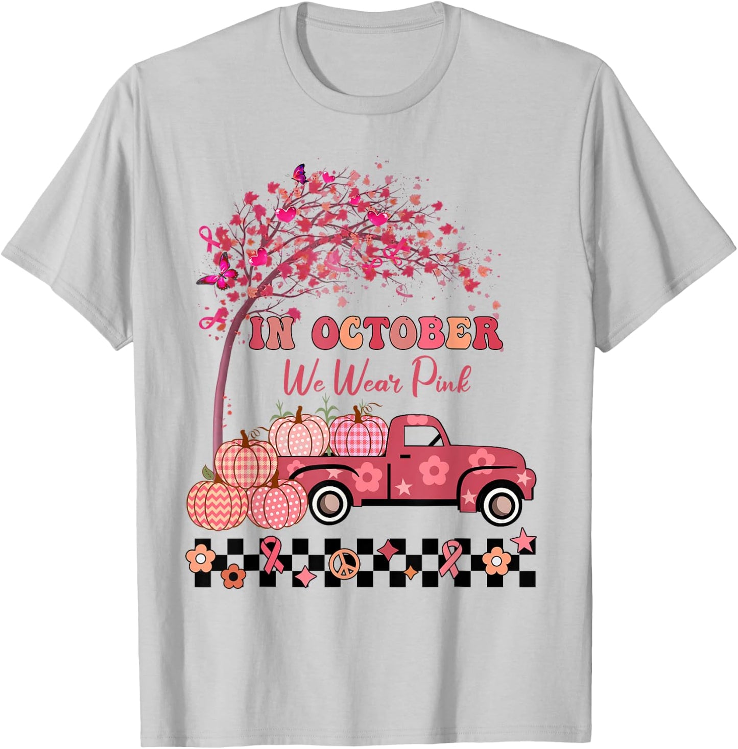 In October We Wear Pink Truck Breast Cancer Awareness Gifts T-Shirt - T-Shirt | Ash