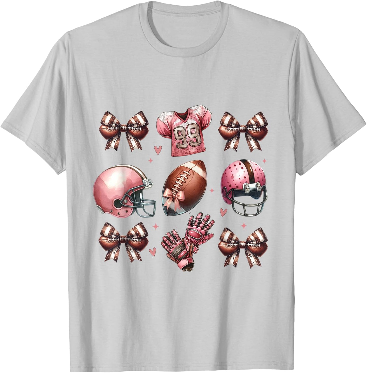 Football Bows and Pink Helmet Jersey Gloves Design Mom Girl T-Shirt - T-Shirt | Ash