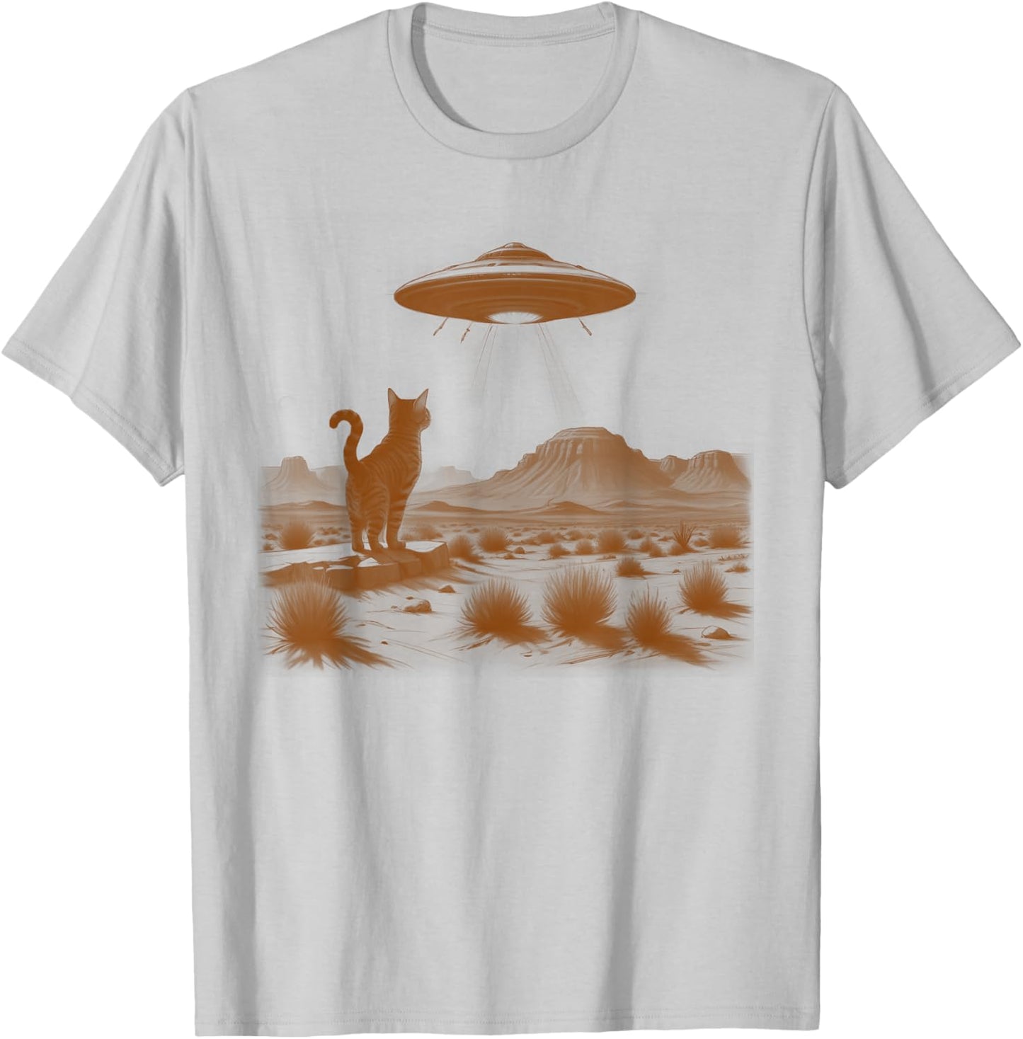 Retro 90s Western Desert Cat Vintage UFO Wild West Kitten Men Women T-Shirt - T-Shirt | Ash
