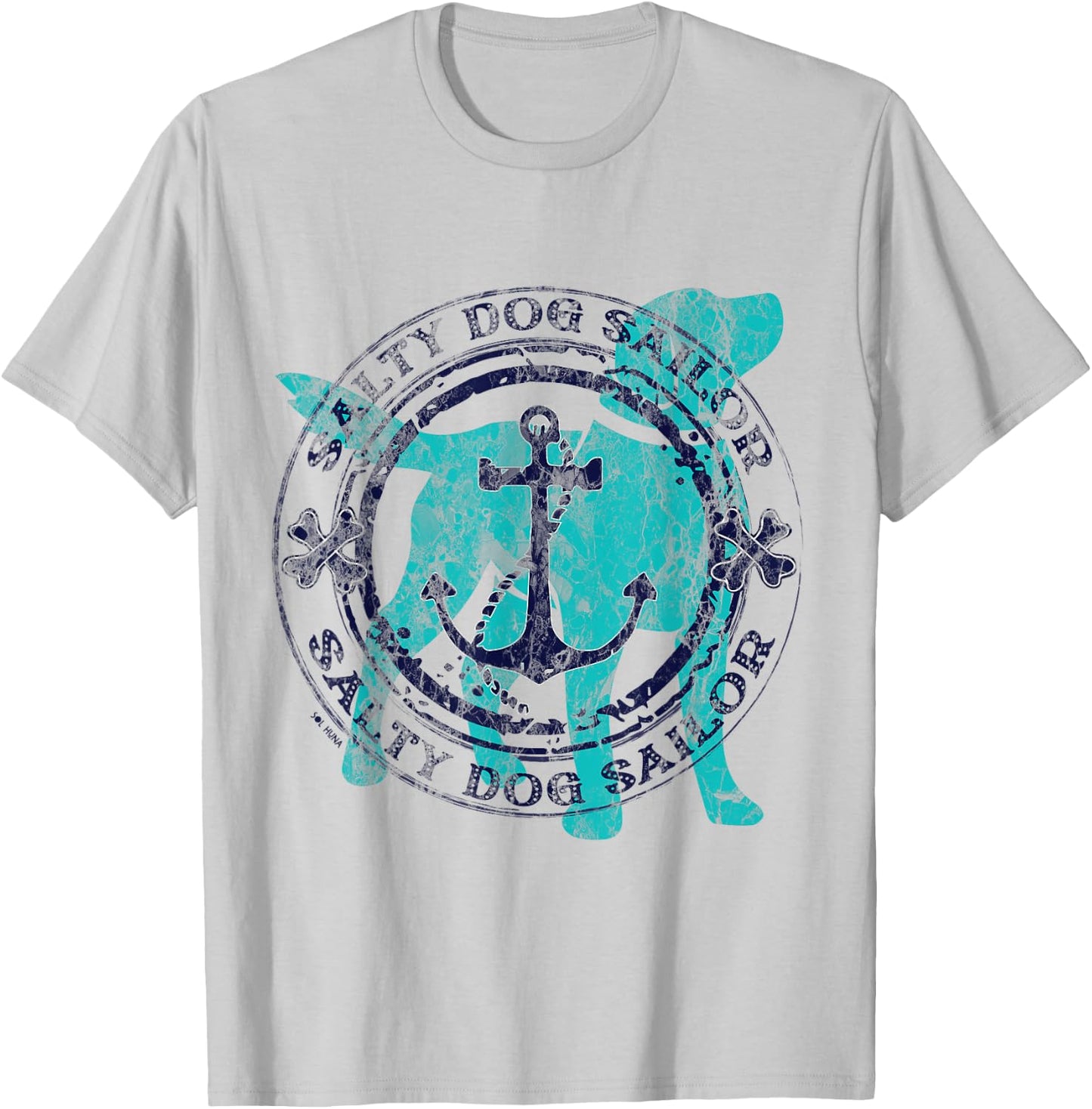 Salty Dog Sailor - Nautical Anchor with Bones and Dog T-Shirt - T-Shirt | Ash