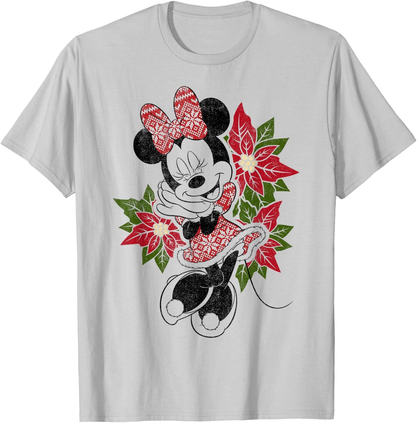 Disney Minnie Mouse Holiday Floral Christmas Portrait T-Shirt - T-Shirt | Ash