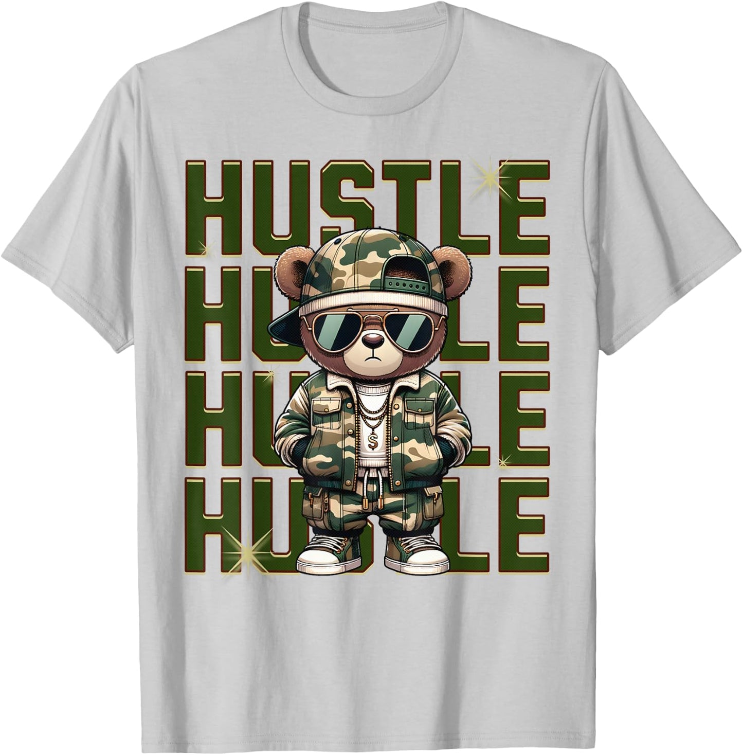 Camouflage Hustle Camo Hip Hop Teddy Bear Money Streetwear T-Shirt - T-Shirt | Ash