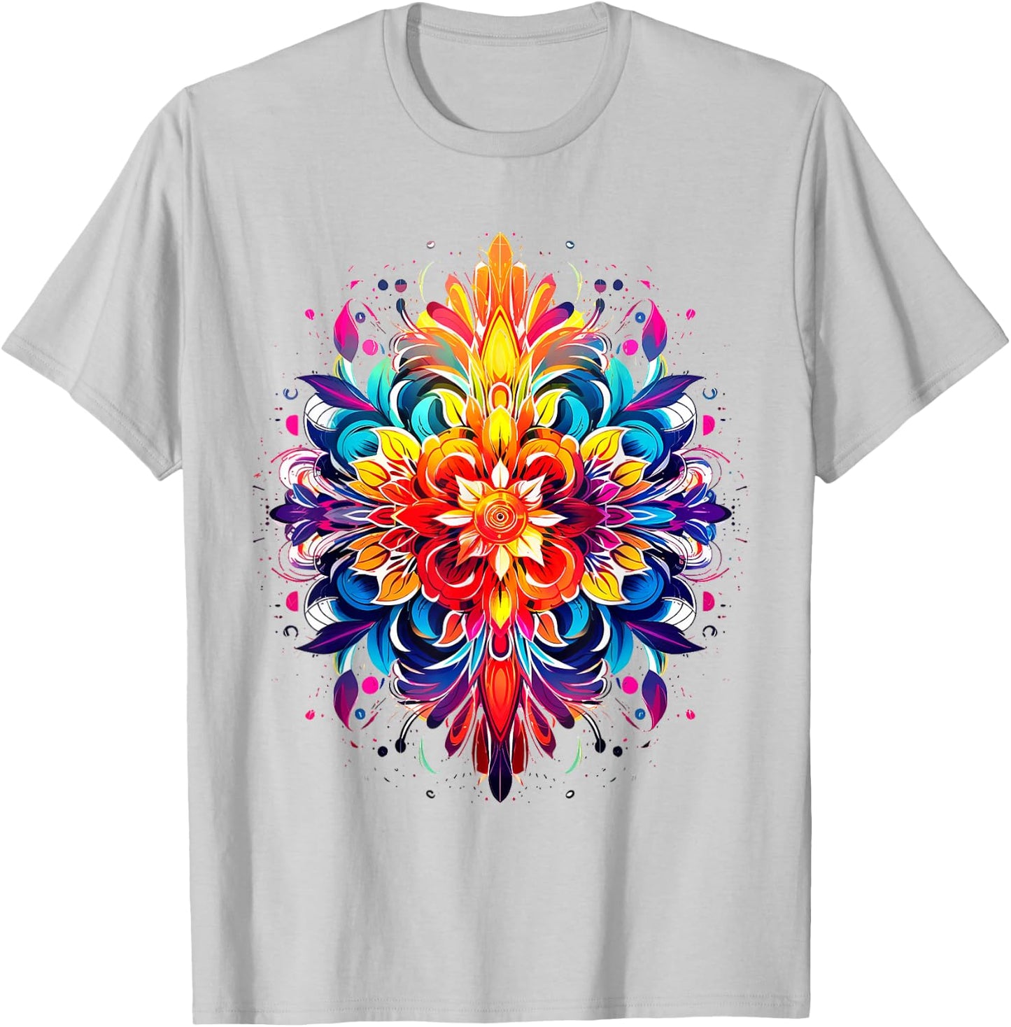 Mandala Colorful Graphic Flower Abstract Mandala T-Shirt - T-Shirt | Ash