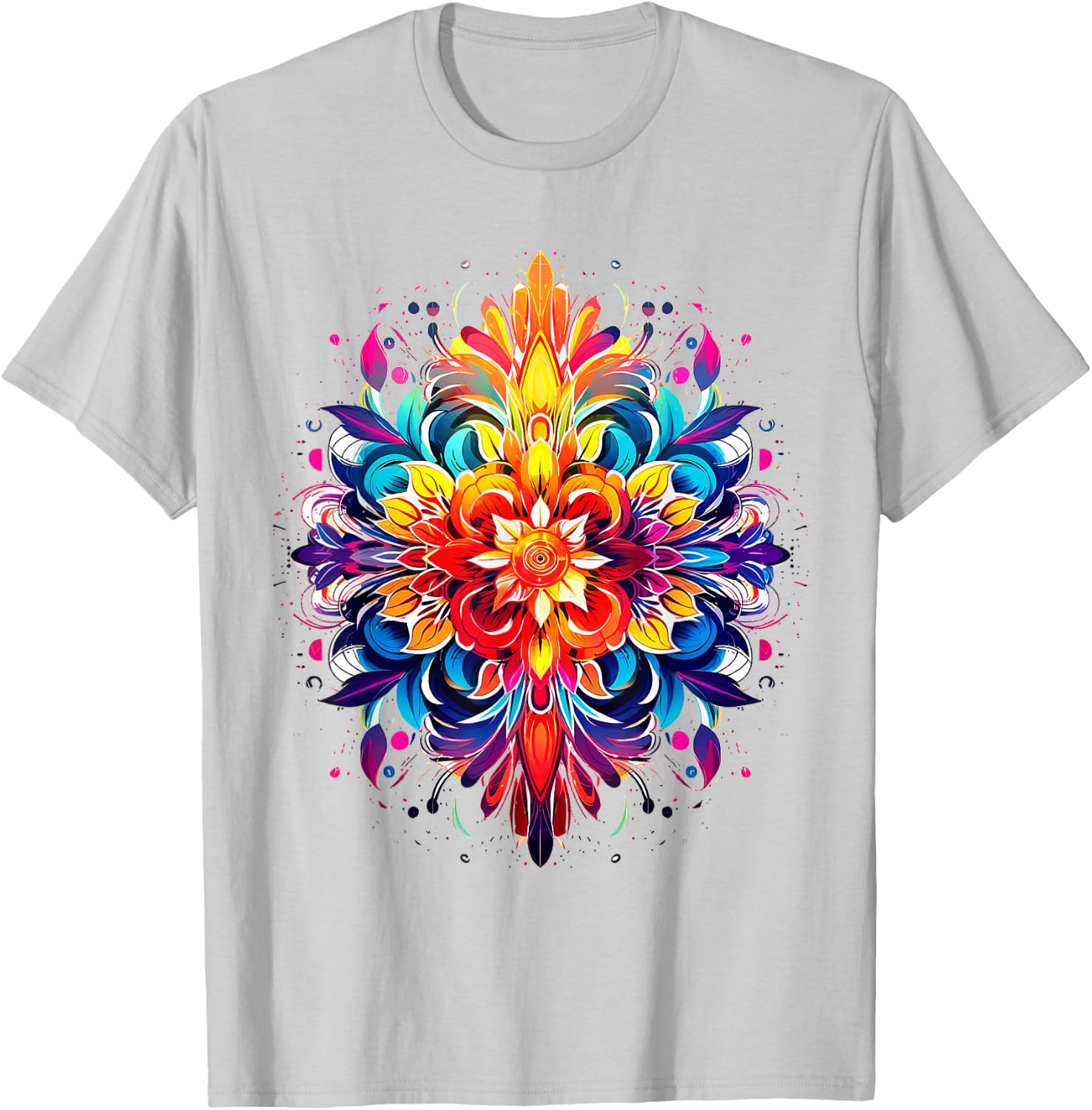 Mandala Colorful Graphic Flower Abstract Mandala T-Shirt - T-Shirt | Ash
