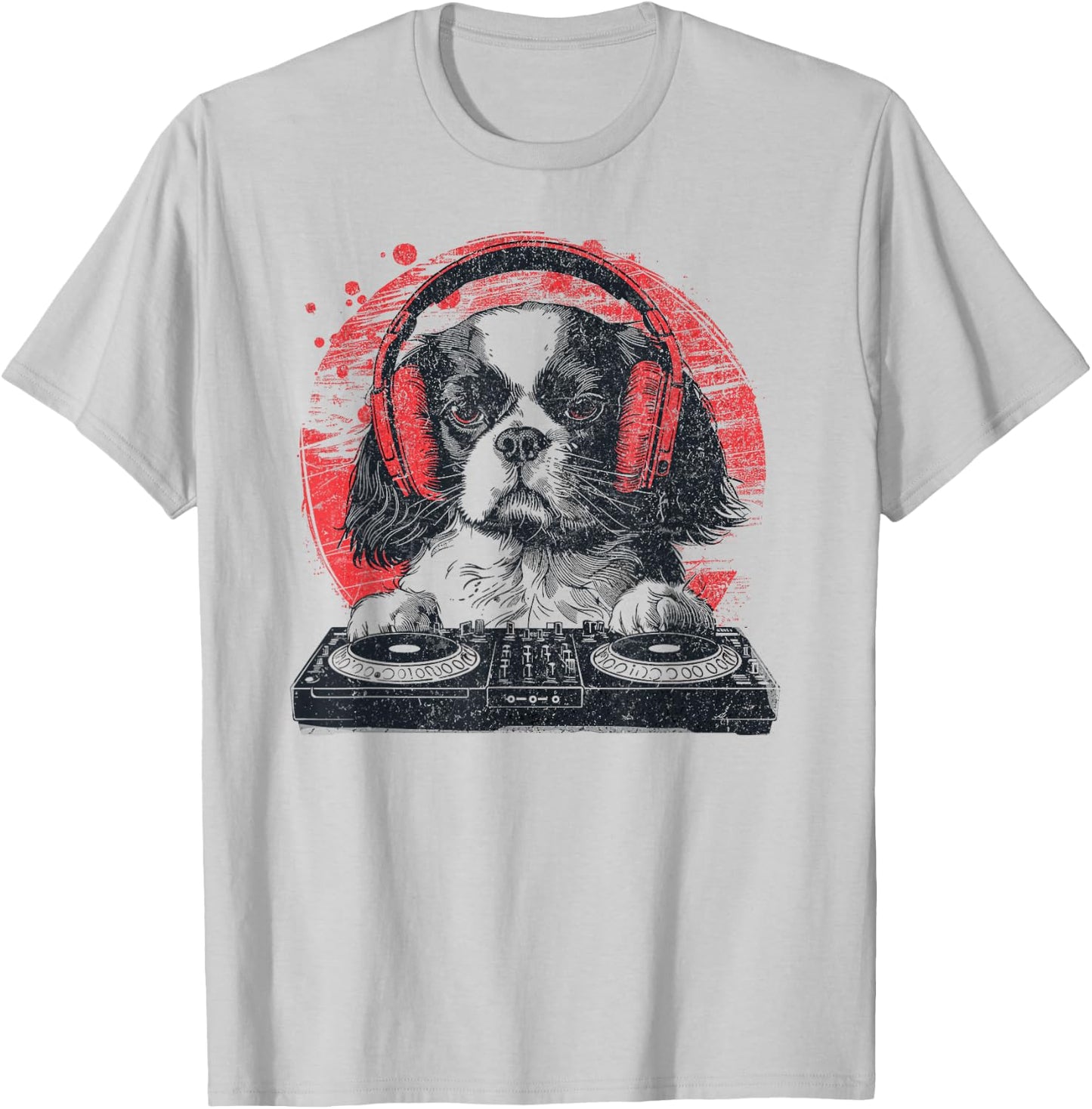 Funny Retro House DJ Cavalier King Dog Disco Headphone Tech Women T-Shirt - T-Shirt | Ash