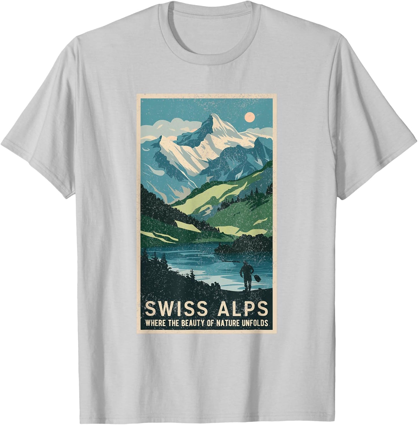 Vintage Travel Posters Swiss Alps Scenic Mountain Landscape T-Shirt - T-Shirt | Ash