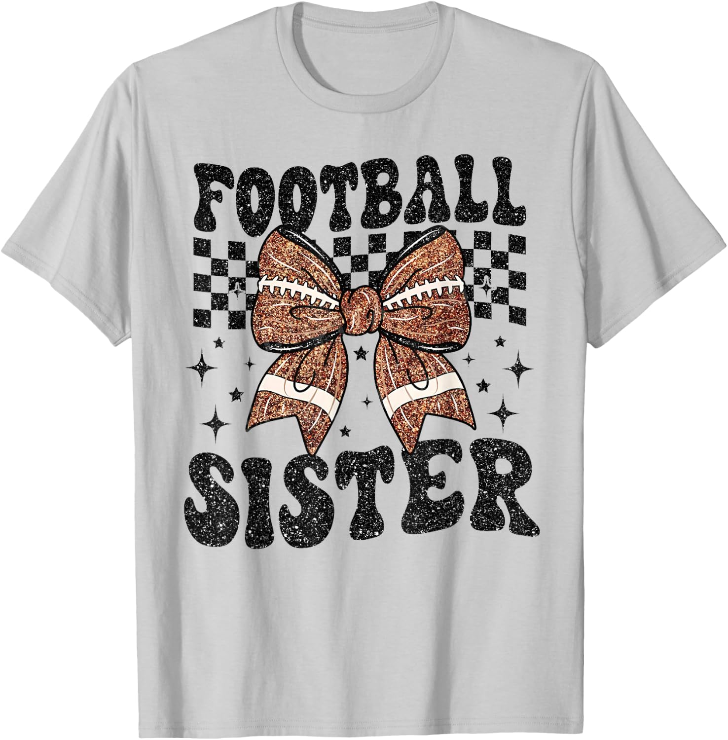 Coquette Bow American Football Sister Game Day Thanksgiving T-Shirt - T-Shirt | Ash