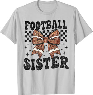Coquette Bow American Football Sister Game Day Thanksgiving T-Shirt - T-Shirt | Ash