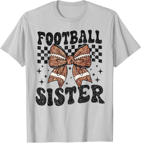 Coquette Bow American Football Sister Game Day Thanksgiving T-Shirt - T-Shirt | Ash