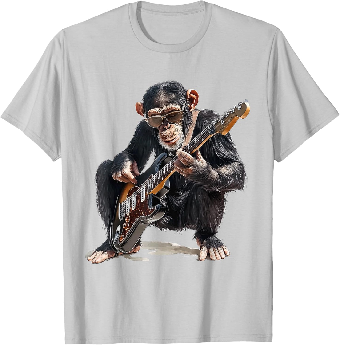 Chimpanzee Dressed as Guitarist with Guitar Monkey Rocker T-Shirt - T-Shirt | Ash