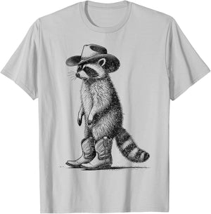 Vintage Raccoon Cowboy Cowgirl Western Country T-Shirt - T-Shirt | Ash