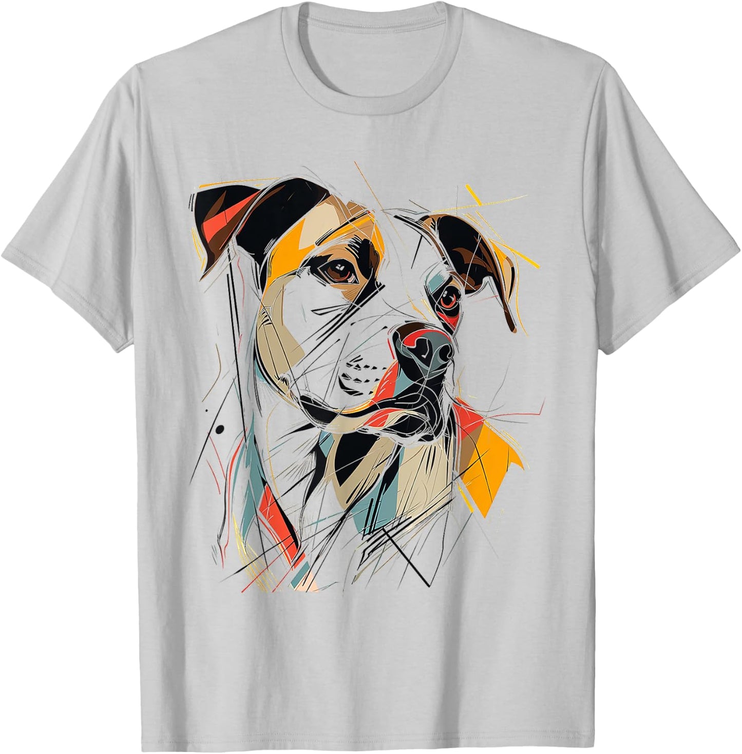 Pitbull Abstract Pet Drawing Illustration Animal Pitbull T-Shirt - T-Shirt | Ash