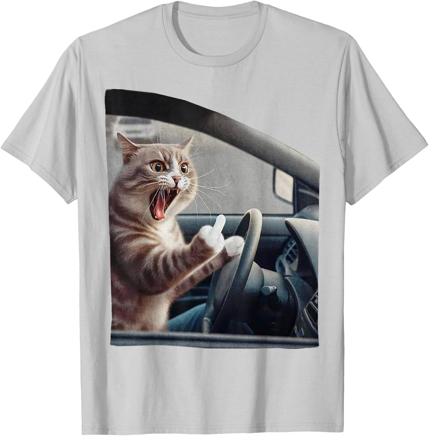 Eagerlys Cat Angry Kitten Driver Funny Art Grumpy Funny Fk T-Shirt - T-Shirt | Ash