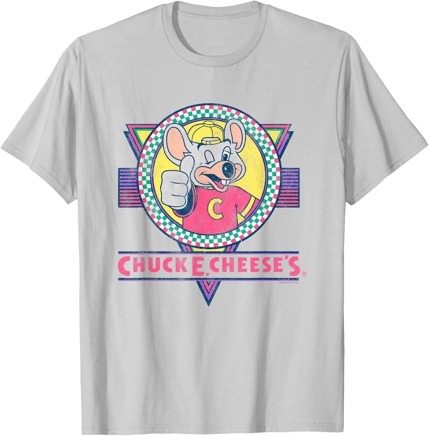 Chuck E. Cheese Winking Thumbs Up Logo Distressed T-Shirt - T-Shirt | Ash