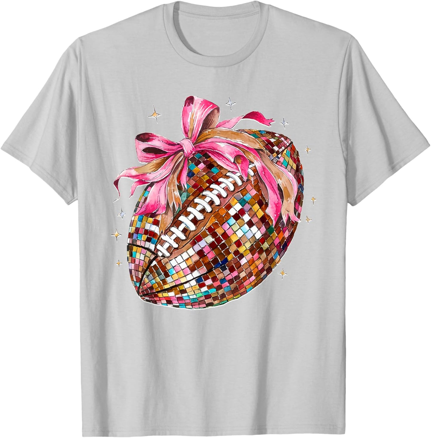 Coquette Bow Disco Funny Football Game Day Touchdown Season T-Shirt - T-Shirt | Ash