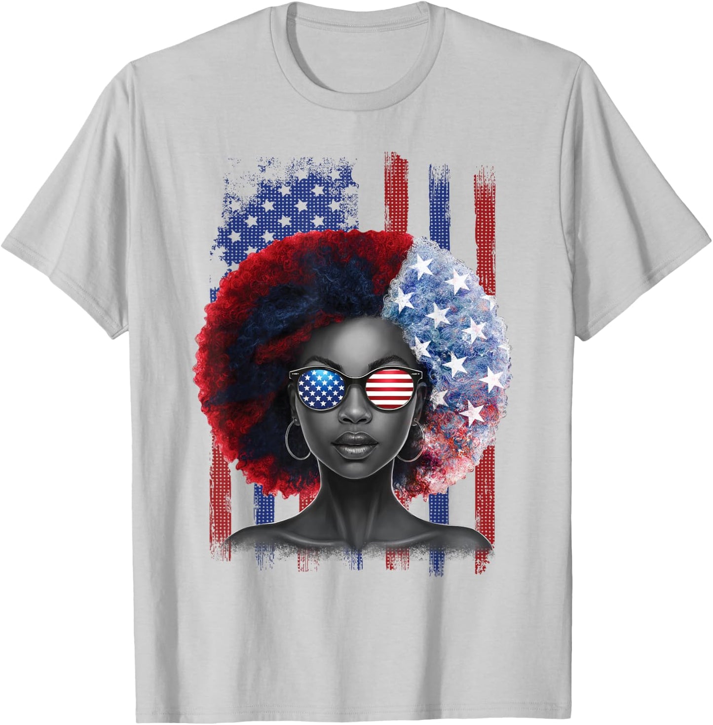 Black African American Women Patriotic Messy Bun 4th of July T-Shirt - T-Shirt | Ash