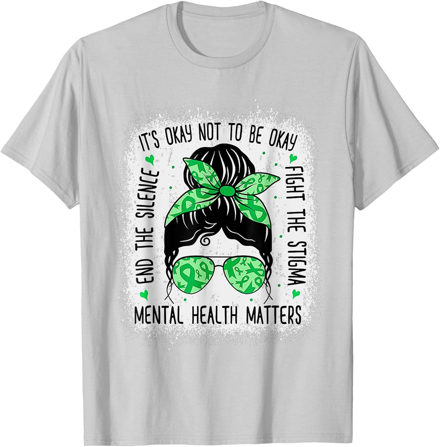 Mental Health Matters Messy Bun Mental Health Awareness T-Shirt - T-Shirt | Ash