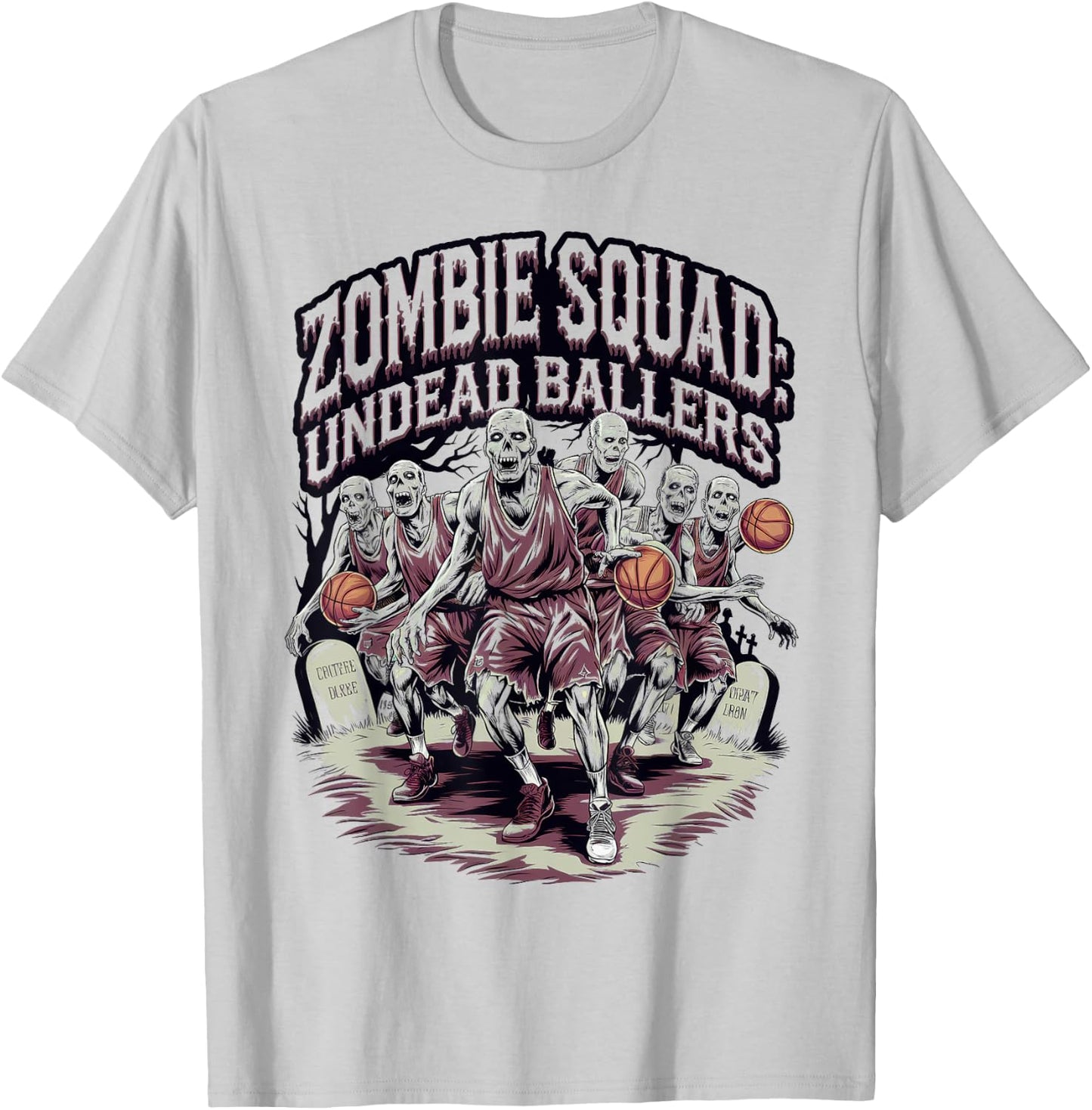 Zombie Squad Undead Ballers Halloween Basketball T-Shirt - T-Shirt | Ash