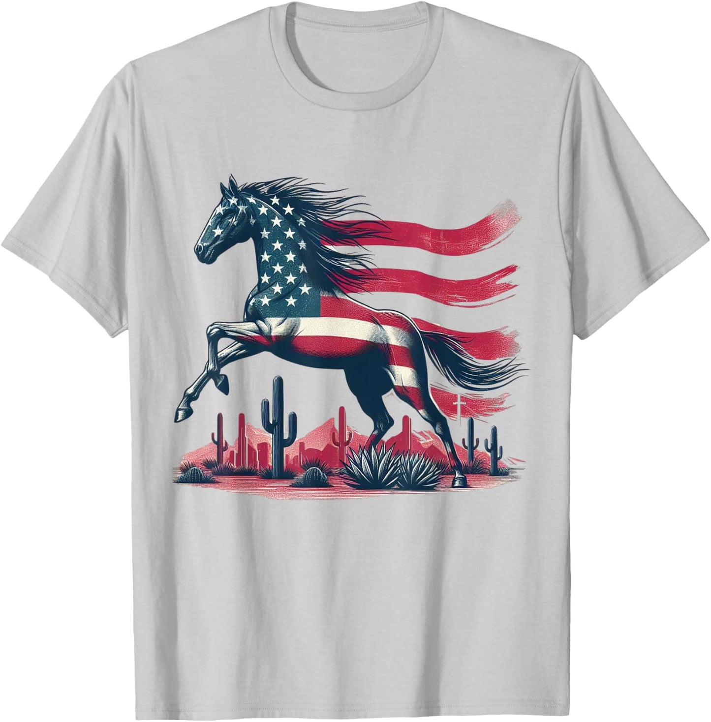 Horse American Flag USA 4th of July Horseback Riding Western T-Shirt - T-Shirt | Ash