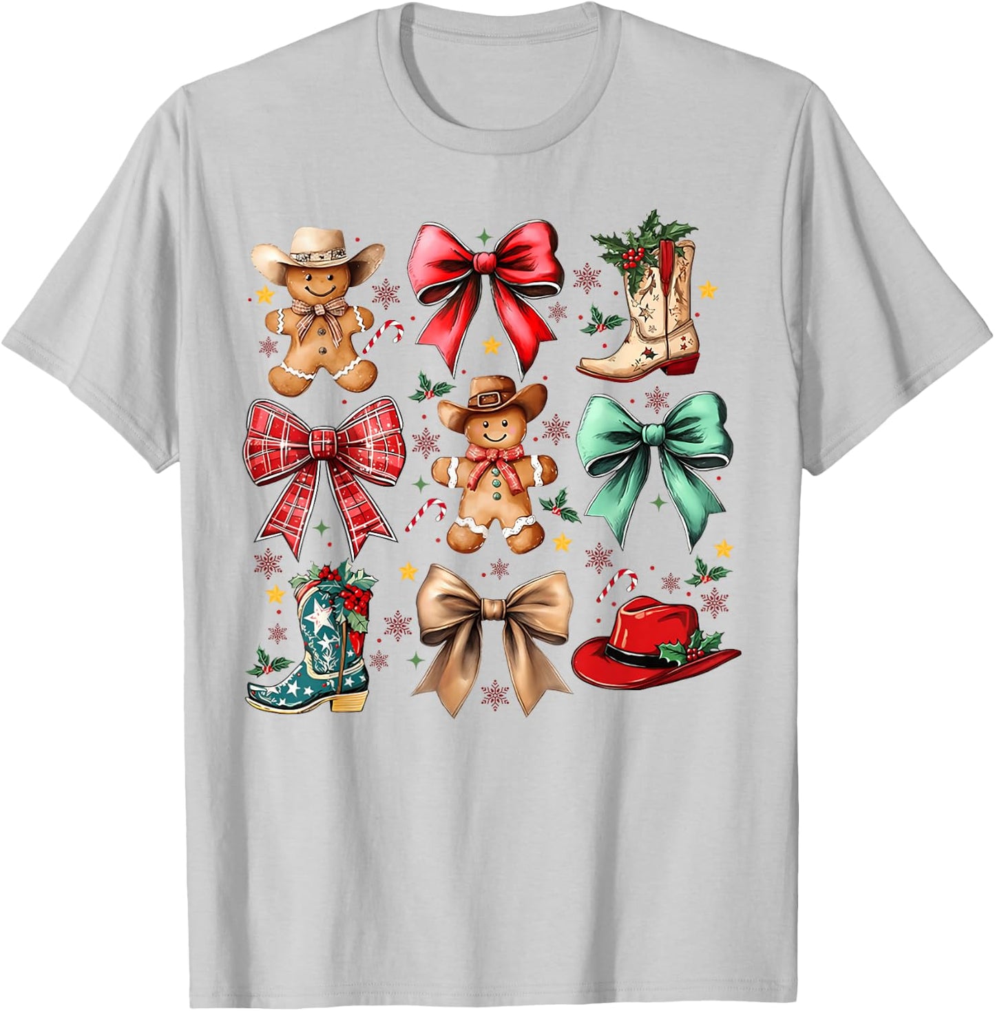 Howdy Christmas Gingerbread Western Cowboy Coquette Bow T-Shirt - T-Shirt | Ash