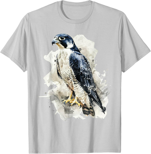Watercolor Peregrine Falcon Birdwatching Vintage Falconry T-Shirt - T-Shirt | Ash